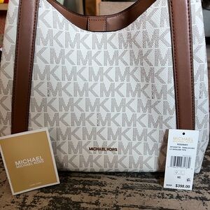 Michael Kors Signature White and Tan Shoulder Bag